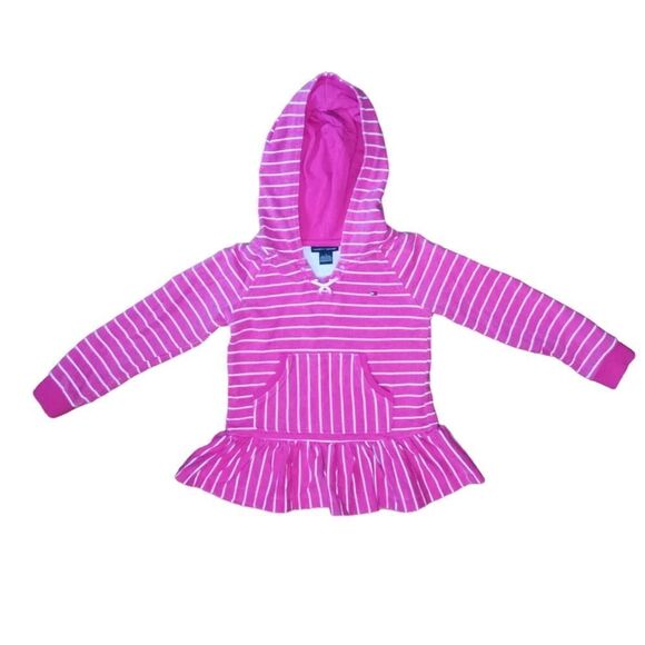 Tommy Hilfiger Pink Striped Hooded Top Girls Sz 4 Hoodie - Picture 1 of 5
